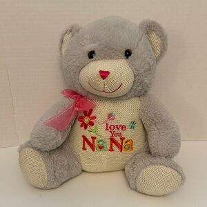 Dan Dee 2019 Gray and Cream Teddy Bear with Pink Bow